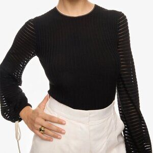 Roksanda x RTR Tie Puff Sleeve Top in Black Striped Long Sleeve Knit Shirt